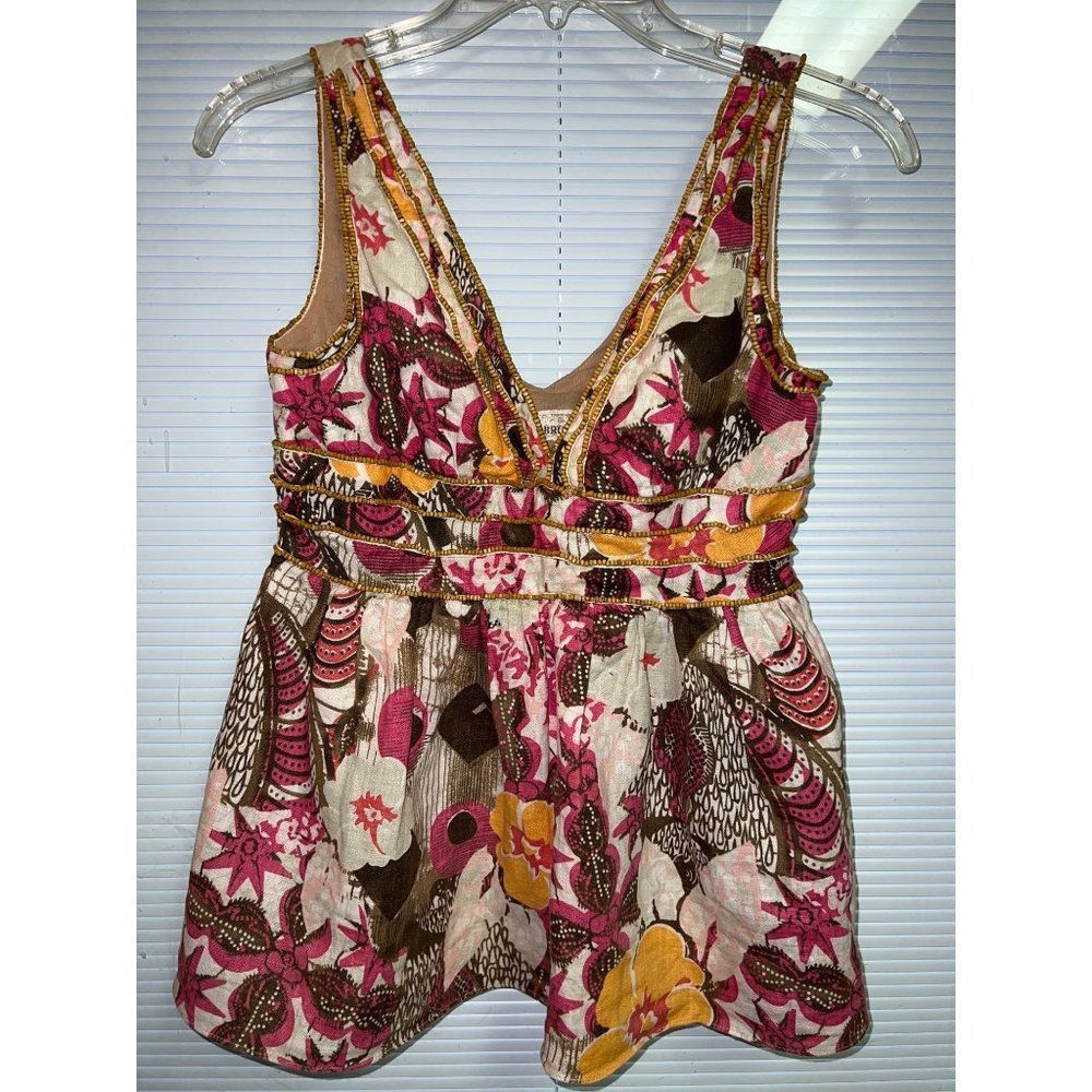 Pamela Brown Linen Bohemian Top — XS